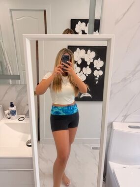 La SENZA Black High-Waist Shorts with Blue Tie-Dye Waistband